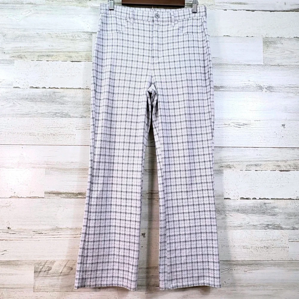American Eagle Purple Grey‎ Plaid High Rise Flare Knit Pants Size 8 Regular